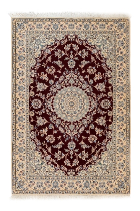 تصویر فرش دستباف نایین ۳ متری  ۹لا پشم و ابریشم طرح لچک ترنج