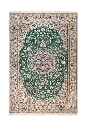 تصویر فرش دستباف نایین ۳ متری ۹لا پشم و ابریشم لچک ترنج