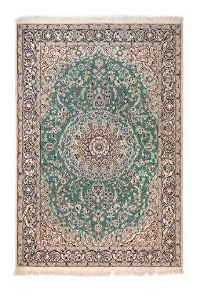 تصویر فرش دستباف نایین ۳ متری ۹لا پشم و ابریشم لچک ترنج