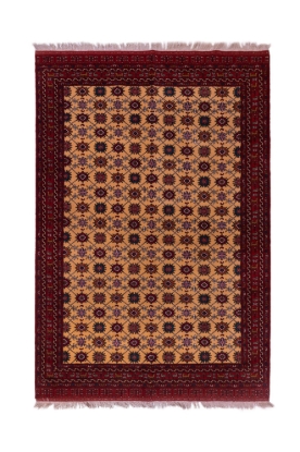 تصویر فرش دستباف ترکمن ۶ متری ۴۰رج پشم گل ابریشم طرح مینا خانی