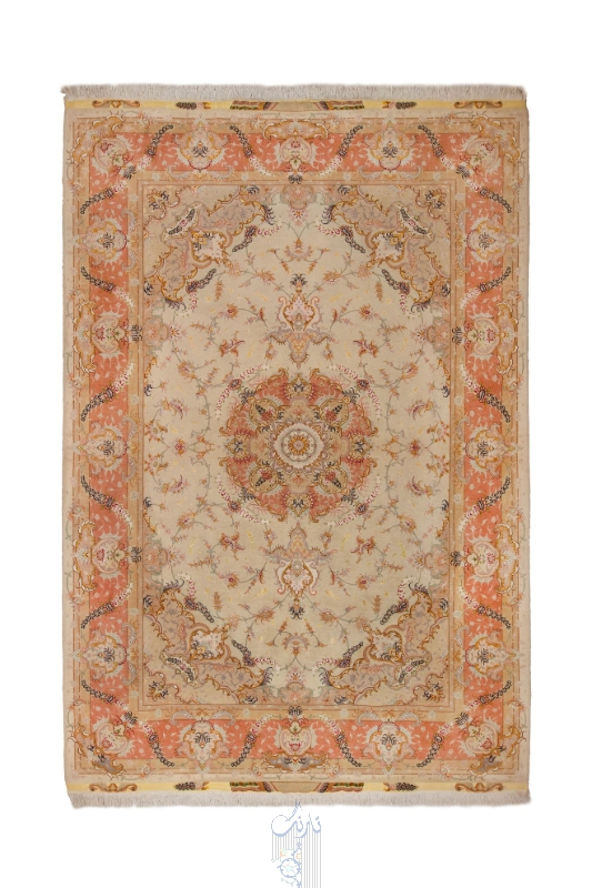 تصویر فرش دستباف تبریز ۶ متری گل ابریشم نقشه بنام کرم