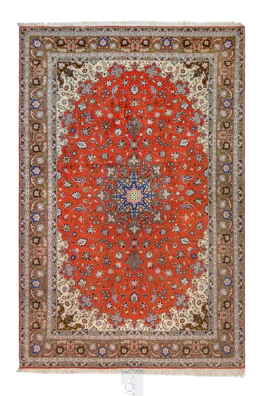 تصویر فرش دستباف ۶متری تبریز، نقشه شرکت، چله نخ، گل ابریشم (غیرقابل سفارش)