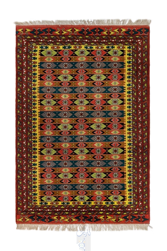 تصویر فرش دستباف ترکمن قالیچه ۳متری ۴۰رج پشم طرح داغدان قرمز