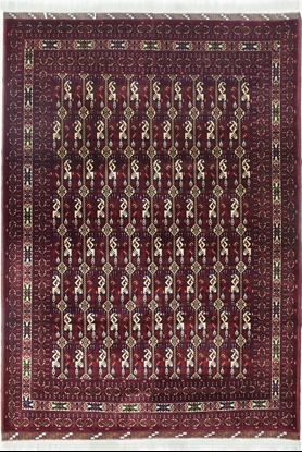 تصویر فرش دستباف ترکمن قالیچه ۶متری ۵۰رج کرک بلژیک طرح آلامخمل قرمز
