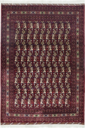 تصویر فرش دستباف ترکمن ۶ متری ۵۰رج کرک بلژیک طرح آلامخمل قرمز