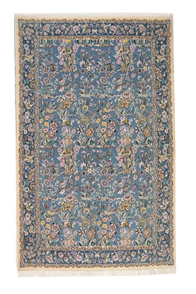تصویر فرش دستباف نایین ۹لا ۴متری پشم و ابریشم طرح یکطرفه آبی