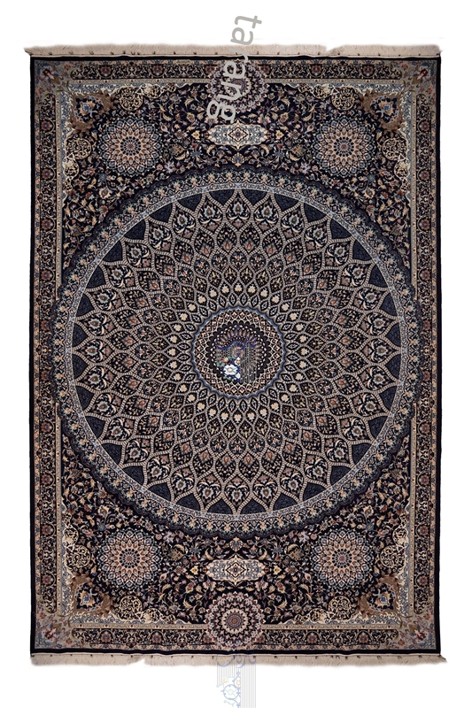 تصویر فرش دستباف نایین ۱۰متری ۶لا پشم و ابریشم طرح گنبد انحصاری سورمه ای (فروخته شده)