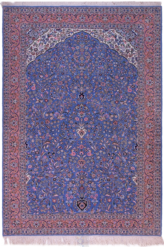 تصویر فرش دستباف یزد ۶متری ۸۰۰تن پشم طرح محرابی آبی (فروخته شده)