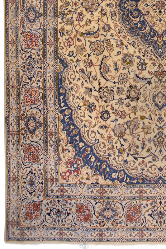 تصویر فرش دستباف نایین ۱۲ متری ۹لا گل ابریشم لچک ترنج کارکرده
