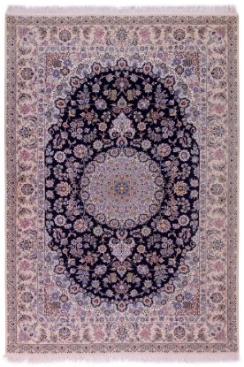 تصویر فرش دستباف نایین ۶ متری ۹لا مرینوس گل ابریشم طرح لچک ترنج