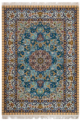 تصویر فرش دستباف اصفهان قالیچه 60رج چله و کف قاب ابریشم تک خفت شهشهانی فیروزه ای (فروخته شد)