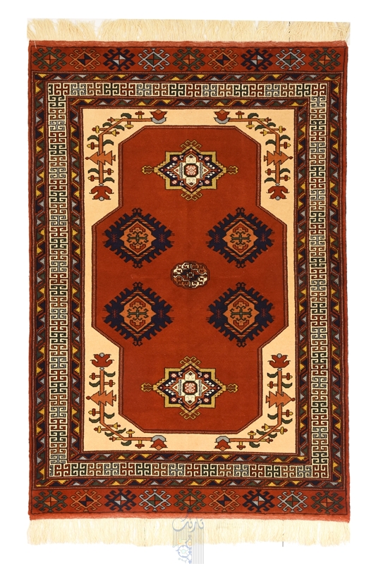 تصویر فرش دستباف ترکمن قالیچه ۳متری ۴۰رج پشم مدرن آجری