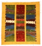 تصویر فرش دستباف گبه ۳ متری ۲۰رج پشم مربع منظره زرد