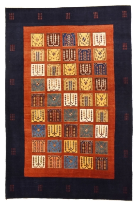 تصویر فرش دستباف گبه ۶ متری ۳۰رج پشم دست ریس طرح خشتی اعلاء قرمز