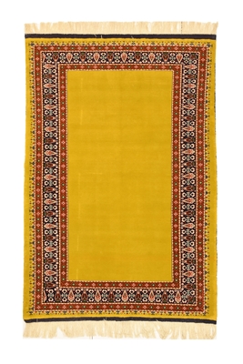 تصویر فرش دستباف ترکمن قالیچه ۳متری ۴۰رج پشم و ابریشم مدرن ساده زرد