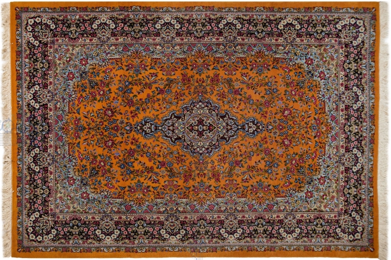تصویر فرش دستباف کرمان ۴ متری پشم طرح لچک ترنج پرتقالی