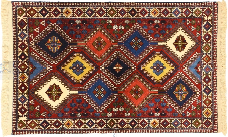 تصویر فرش دستباف یلمه ذرع و نیم ۳۰رج پشم طرح حوض درهم لاکی(فروخته شد)