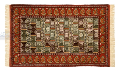 تصویر فرش دستباف ترکمن قالیچه ۳متری ۴۰رج پشم طرح آلاچیق قرمز