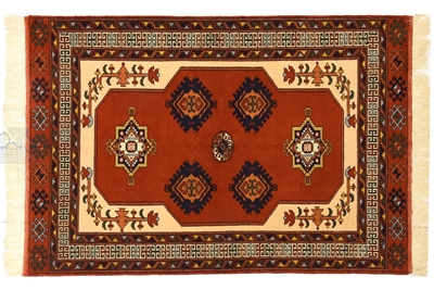 تصویر فرش دستباف ترکمن قالیچه ۳متری ۴۰رج پشم مدرن آجری