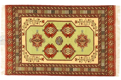 تصویر فرش دستباف ترکمن قالیچه ۳متری ۴۰رج پشم طرح مدرن مغز پسته ای