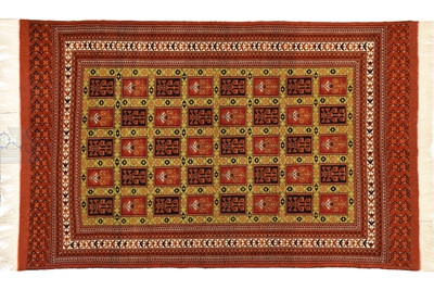تصویر فرش دستباف ترکمن قالیچه ۳متری ۴۰رج کرک طرح خشتی قرمز