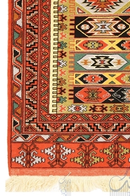 تصویر فرش دستباف ترکمن ذرع و نیم ۴۰رج پشم طرح داغدان پرتقالی