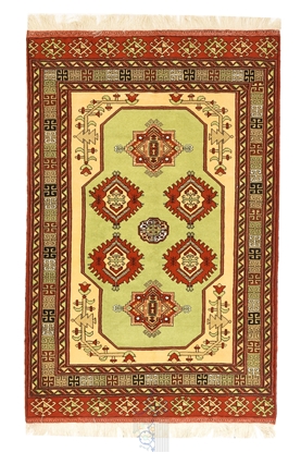 تصویر فرش دستباف ترکمن قالیچه ۳متری ۴۰رج پشم طرح مدرن مغز پسته ای
