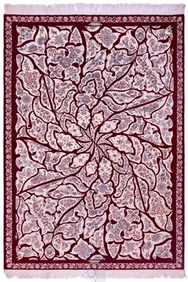 تصویر فرش دستباف نایین ۶متری ۷۰رج ۴لا چله ابریشم طرح انحصاری رقص گل قرمز