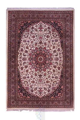 تصویر فرش دستباف 6متری بیجار افشار،طرح گل ابریشم خورشیدی