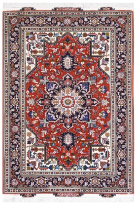 تصویر فرش دستباف تبریز (هریس) ذرع و نیم مرینوس گل ابریشم مسی