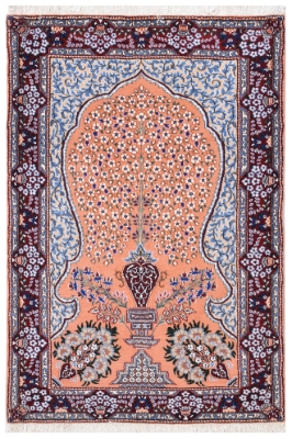 تصویر فرش دستباف کرمان ذرع و نیم  پشم ۱۰۰ جفت طرح نسترن پرتقالی(فروخته شد)