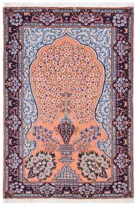 تصویر فرش دستباف کرمان ذرع و نیم  پشم ۱۰۰ جفت طرح نسترن پرتقالی(فروخته شد)