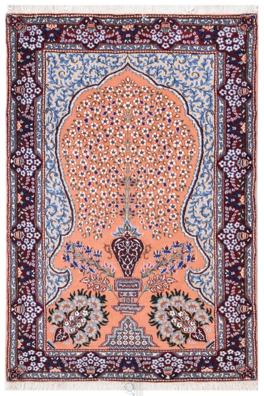 تصویر فرش دستباف کرمان ذرع و نیم  پشم ۱۰۰ جفت طرح نسترن پرتقالی(فروخته شد)