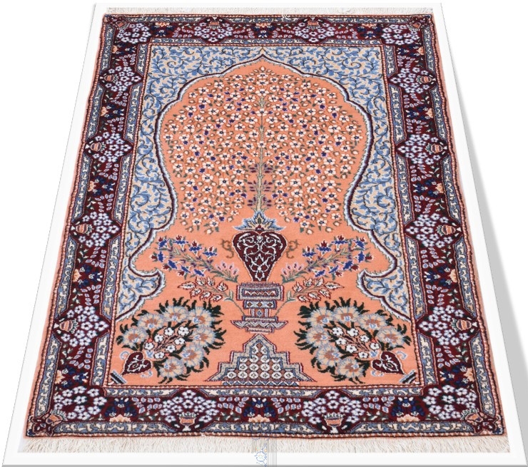 تصویر فرش دستباف کرمان ذرع و نیم  پشم ۱۰۰ جفت طرح نسترن پرتقالی(فروخته شد)
