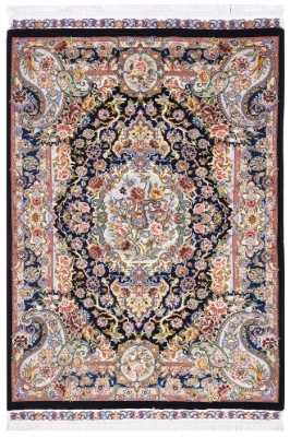 تصویر فرش دستباف تبریز ذرع و نیم  کرک و ابریشم طرح سالاری مشکی (فروخته شد)