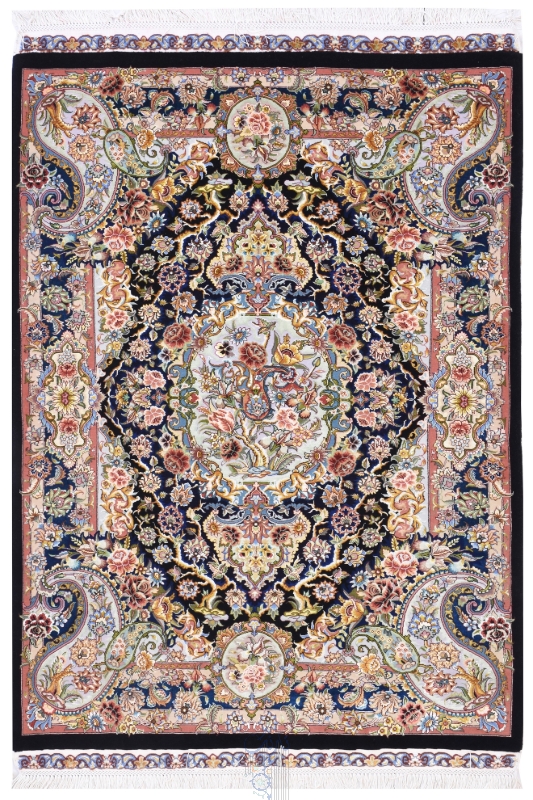 تصویر فرش دستباف تبریز ذرع و نیم  کرک و ابریشم طرح سالاری مشکی (فروخته شد)