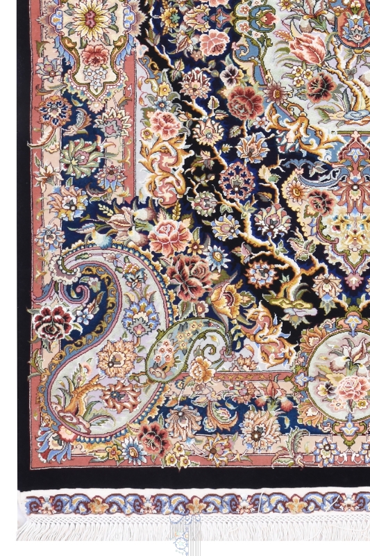 تصویر فرش دستباف تبریز ذرع و نیم  کرک و ابریشم طرح سالاری مشکی (فروخته شد)