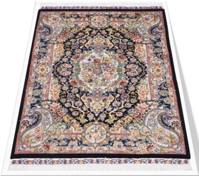 تصویر فرش دستباف تبریز ذرع و نیم  کرک و ابریشم طرح سالاری مشکی (فروخته شد)