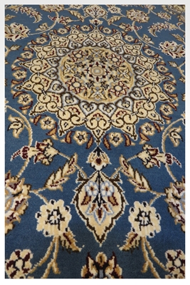 تصویر فرش دستباف نایین ذرع و چارک ۹لا طرح لچک ترنج پشم و ابریشم آبی