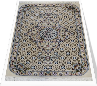 تصویر فرش دستباف نایین پشتی ۹لا طرح خشت و ترنج پشم و ابریشم کرم