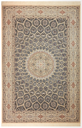 تصویر فرش دستباف نایین ۶ متری ۹لا پشم و ابریشم طرح گنبد سورمه ای