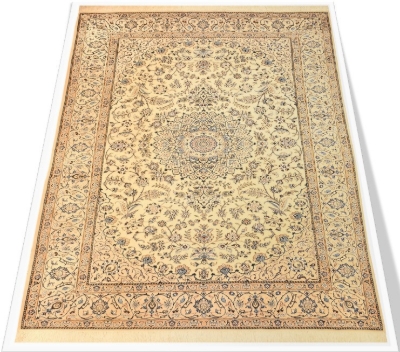 تصویر فرش دستباف نایین ۵ متری ۹لا پشم و ابریشم طرح لچک ترنج کرم