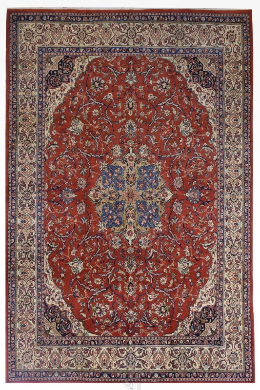 تصویر فرش دستباف اراک مهاجران ۱۲ متری ۴۰رج طرح لچک ترنج لاکی کارکرده