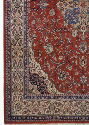 تصویر فرش دستباف اراک مهاجران ۱۲ متری ۴۰رج طرح لچک ترنج لاکی کارکرده