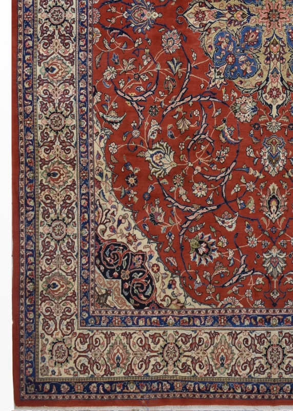 تصویر فرش دستباف اراک مهاجران ۱۲ متری ۴۰رج طرح لچک ترنج لاکی کارکرده