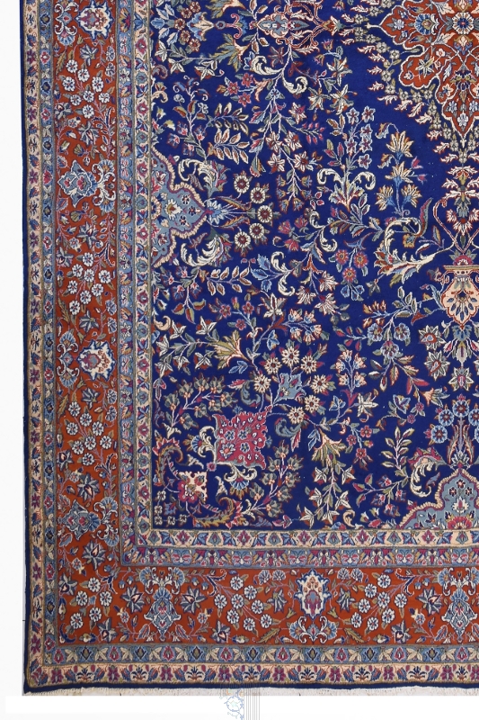 تصویر فرش دستباف کرمان (رفسنجان) ۱۲ متری ۴۰رج طرح ترنج آبی خاص پسند کارکرده