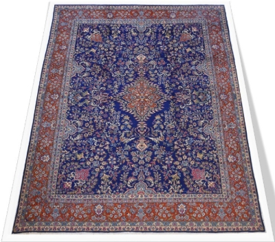 تصویر فرش دستباف کرمان (رفسنجان) ۱۲ متری ۴۰رج طرح ترنج آبی خاص پسند کارکرده