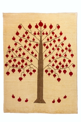 تصویر فرش دستباف گبه ۳متری ۲۵رج پشم طرح درخت انار کرم