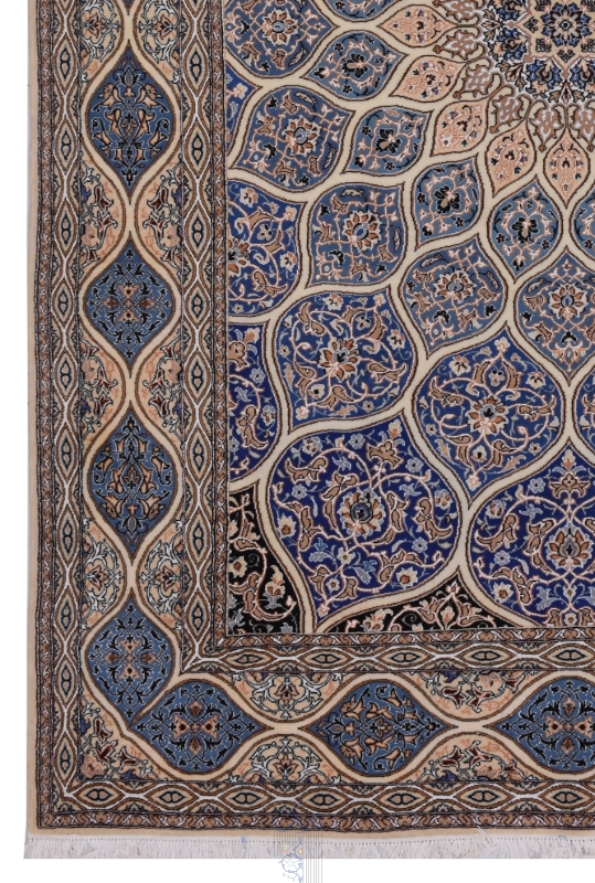 تصویر فرش دستباف نایین ۶ متری ۹ لا پشم و ابریشم طرح گنبد آبی