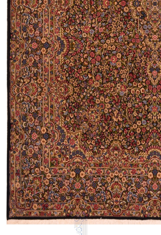 تصویر فرش دستباف کرمان ۶ متری ۵۰ رج پشم طرح صرام سورمه ای
